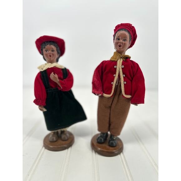 Vintage Classic Christmas Caroler African American Children Set of 2 Decoration - Picture 1 of 9